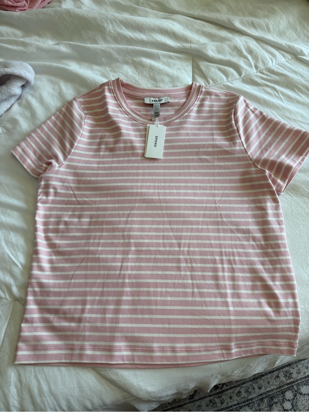 SPANX Striped Pink Crewneck Tee